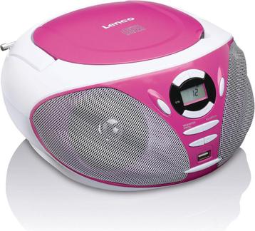Lenco SCD-300PK - Radio CD speler met AUX-aansluiting - Roze, Verzenden