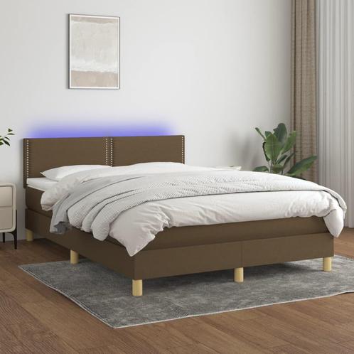 vidaXL Boxspring met matras en LED stof donkerbruin 140x200, Huis en Inrichting, Slaapkamer | Bedden, Nieuw, Verzenden