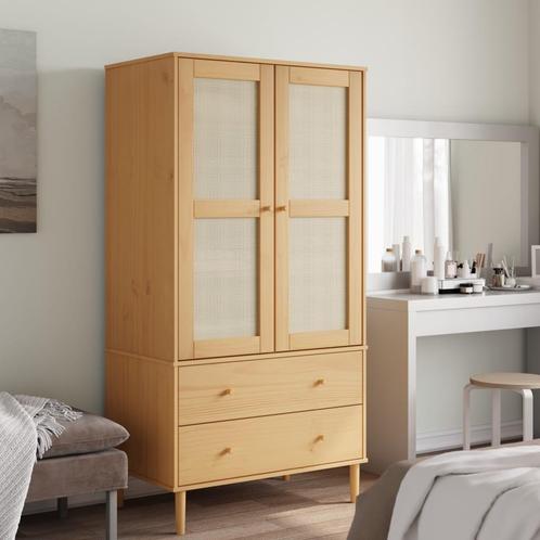 vidaXL Garde-robe SENJA aspect rotin marron bois massif, Maison & Meubles, Armoires | Penderies & Garde-robes, Neuf, Envoi