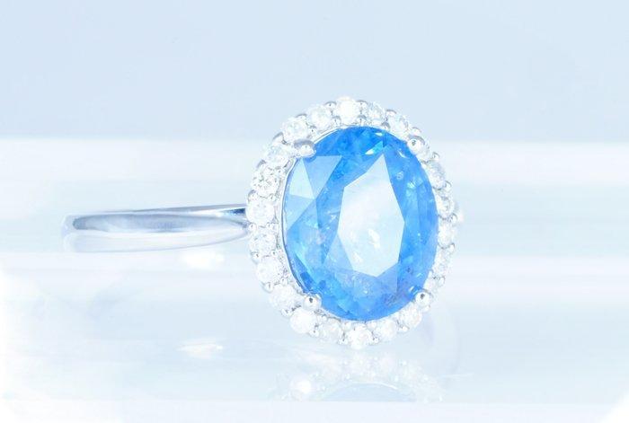 Zonder minimumprijs - Ring Platina - 3.83ct. tw. Saffier -, Handtassen en Accessoires, Ringen