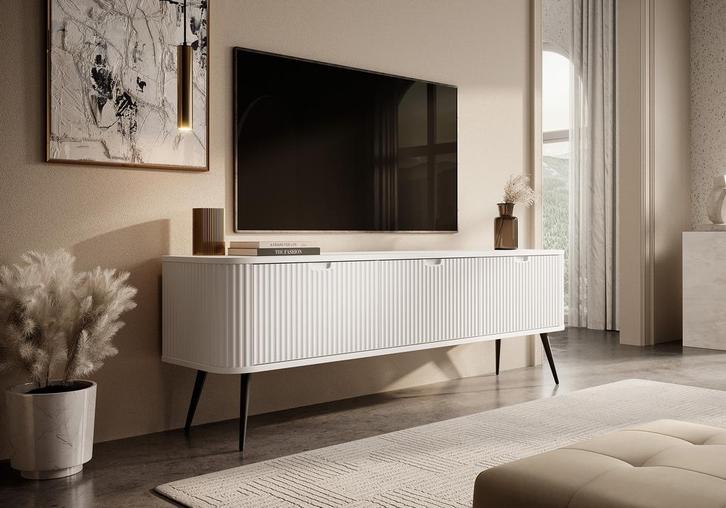 Meubella | TV-Meubel wit 168x39x56 | 3 deuren, Huis en Inrichting, Kasten |Televisiemeubels, 25 tot 50 cm, Nieuw, 150 tot 200 cm