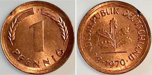 1970f Duitsland 1 Pfennig 1970 F ohne Ring gepraegt, viel..., Postzegels en Munten, Munten | Europa | Niet-Euromunten, België