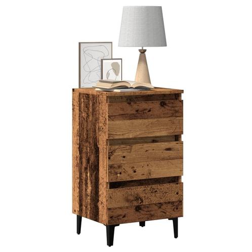 vidaXL Nachtkastje met metalen poten 40x35x69 cm oud, Huis en Inrichting, Slaapkamer | Nachtkastjes, Nieuw, Verzenden