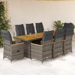 vidaXL 9-delige Bistroset met kussens poly rattan grijs, Tuin en Terras, Verzenden, Nieuw