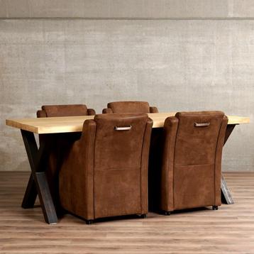 Set van 4 leren eetkamerfauteuils - met armleuning en disponible aux enchères