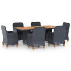 vidaXL 7-delige Tuinset met kussens poly rattan donkergrijs, Verzenden, Nieuw, Tuinset