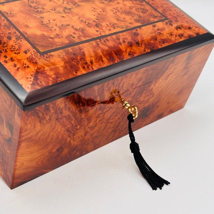 Sieradendoos - Hout (Thuja), Hout,, Marquetterij, Levensboom, Antiquités & Art, Curiosités & Brocante