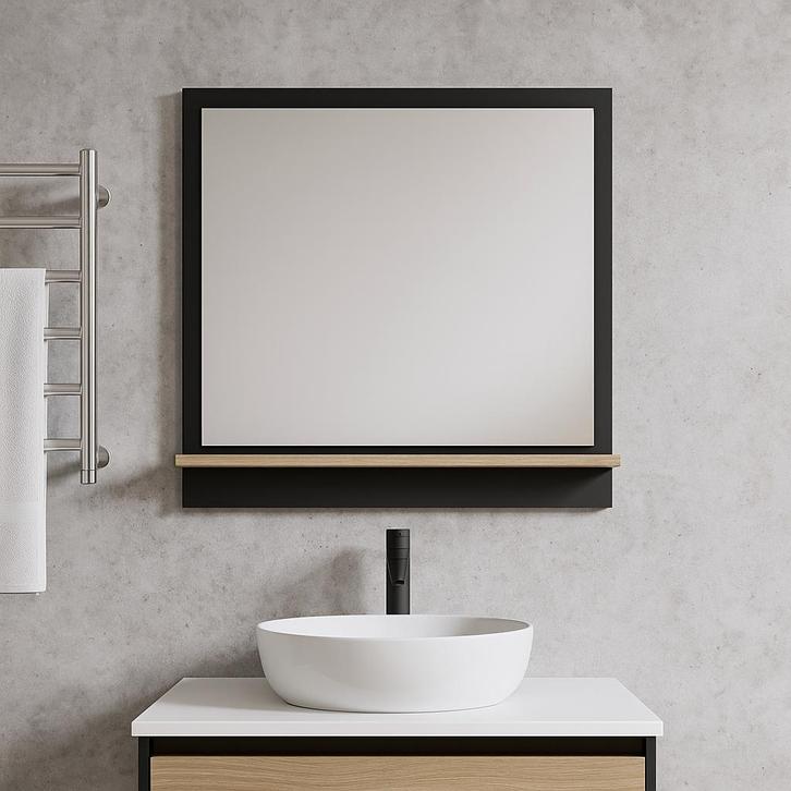 Badplaats Spiegel Adam 60 cm - Zwart met Eiken, Huis en Inrichting, Badkamer | Badkamermeubels, Nieuw, Verzenden