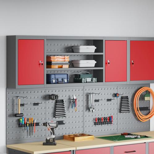 vidaXL Gereedschapskast Muurbevestigd met Pegboard Rood, Doe-het-zelf en Bouw, Gereedschapskisten, Nieuw, Verzenden
