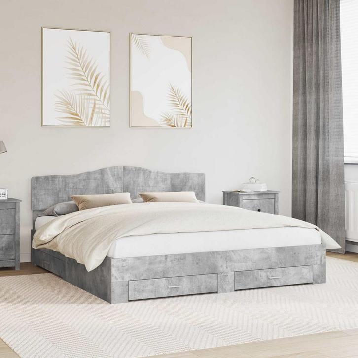 vidaXL Bedframe met hoofdeinde Beton Grijs 200 x 200 cm, Maison & Meubles, Chambre à coucher | Lits, Envoi