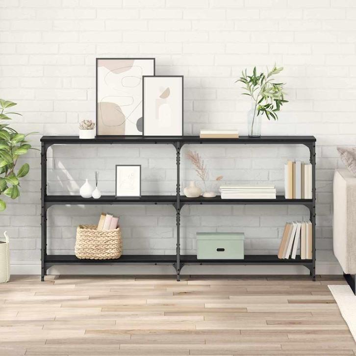 vidaXL Wandtafel Zwart Eiken 156 x 28 x 80,5 cm Bewerkt hout, Maison & Meubles, Chambre à coucher | Tables de chevet, Envoi