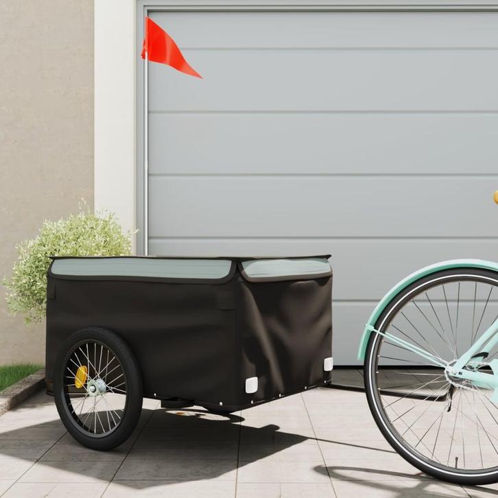 vidaXL Fietstrailer 45 kg ijzer zwart en grijs, Fietsen en Brommers, Fietsaccessoires | Aanhangwagens en Karren, Nieuw, Verzenden