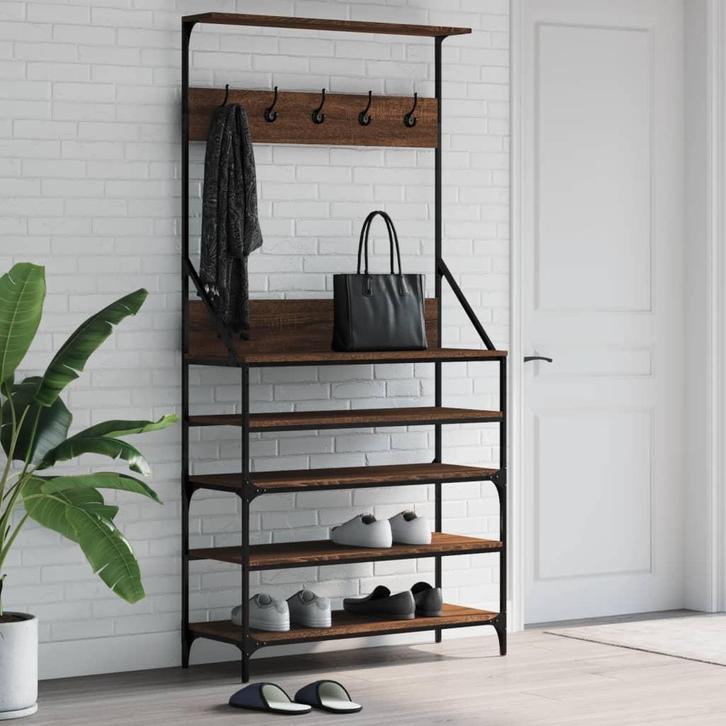 vidaXL Kledingrek met schoenenrek 90x34x184 cm bruin, Huis en Inrichting, Kasten | Kleerkasten, Nieuw, Verzenden