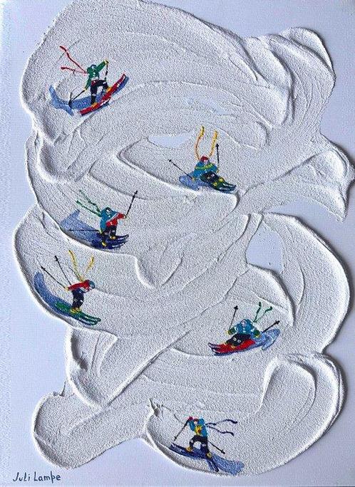 Juli Lampe (1980) - Ski Lovers in the snowy expanses., Antiek en Kunst, Kunst | Schilderijen | Modern