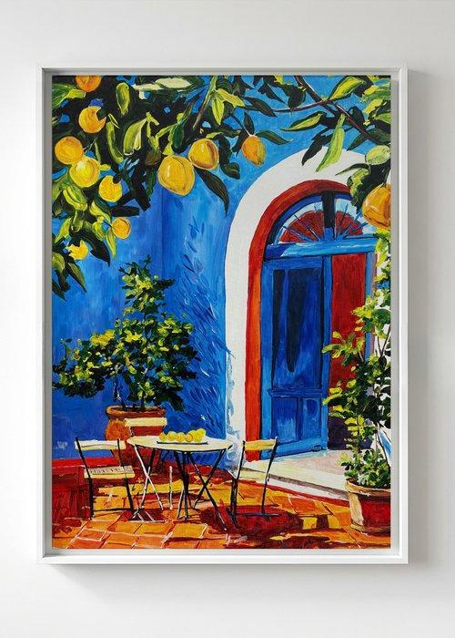 E. García - PATIO AZUL XL (NO RESERVE), Antiquités & Art, Art | Peinture | Moderne