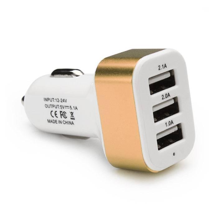 High Speed 3-Port Autolader/Carcharger 5V - 4.1A - Goud, Telecommunicatie, Mobiele telefoons | Toebehoren en Onderdelen, Nieuw