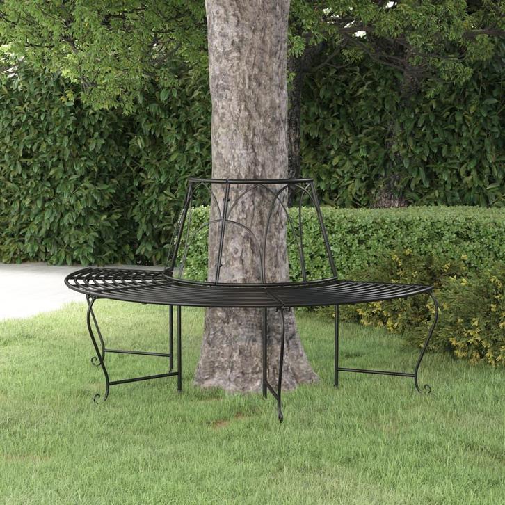 vidaXL Boombank halfrond Ø159 cm staal zwart, Tuin en Terras, Tuinsets en Loungesets, Nieuw, Verzenden