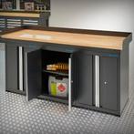 Datona Werkbank PRO eiken - 3 opbergkasten - 200 cm - zwart, Doe-het-zelf en Bouw, Werkbanken, Ophalen of Verzenden, Nieuw