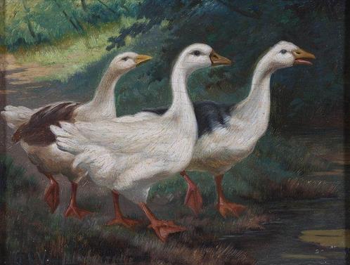 Jef Louis Van Leemputten (1867-1948) - Drie ganzen, Antiek en Kunst, Kunst | Schilderijen | Klassiek