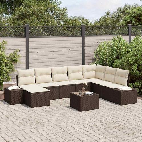 vidaXL Tuinbank Set met kussen 9 pcs Poly rattan, Tuin en Terras, Tuinsets en Loungesets, Nieuw, Verzenden