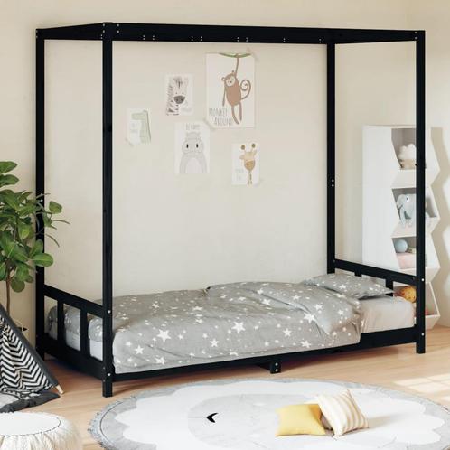 vidaXL Kinderbedframe 90x200 cm massief grenenhout zwart, Kinderen en Baby's, Kinderkamer | Bedden, Nieuw, Verzenden