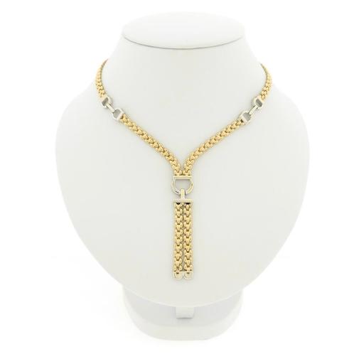 Bicolor gouden Bismarck schakel collier met vaste hanger..., Handtassen en Accessoires, Kettingen, Overige kleuren, Gebruikt, Goud