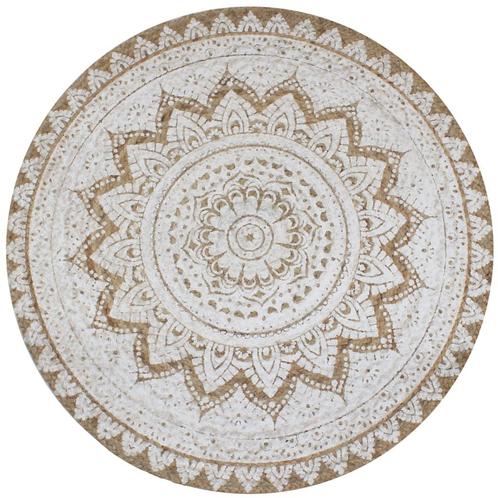 vidaXL Tapijt met print rond 120 cm gevlochten jute, Huis en Inrichting, Stoffering | Tapijten en Vloerkleden, Nieuw, Verzenden