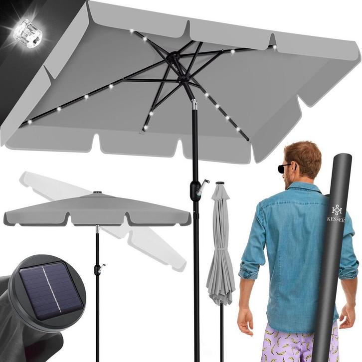 Parasol met 20 LED - 125x200 rechthoekig - solar, Tuin en Terras, Tuinsets en Loungesets, Verzenden