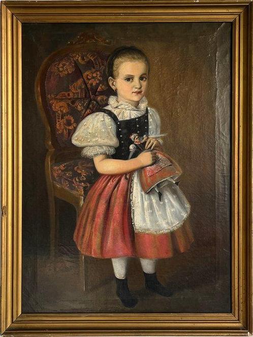Europese school (XIX) - Girl with Doll, Antiek en Kunst, Kunst | Schilderijen | Klassiek