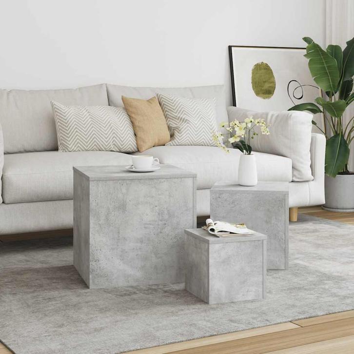 vidaXL Bijzettafels 3 st bewerkt hout betongrijs, Huis en Inrichting, Tafels | Bijzettafels, Nieuw, Verzenden