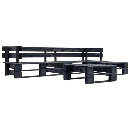 vidaXL 4-delige Loungeset pallet hout zwart, Tuin en Terras, Tuinsets en Loungesets, Loungeset, Nieuw, Verzenden