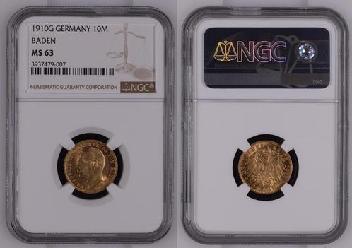 Duitsland 10 Mark Friedrich Ii Baden 1910 G Ngc Ms 63 f p..., Timbres & Monnaies, Monnaies | Europe | Monnaies non-euro, Envoi