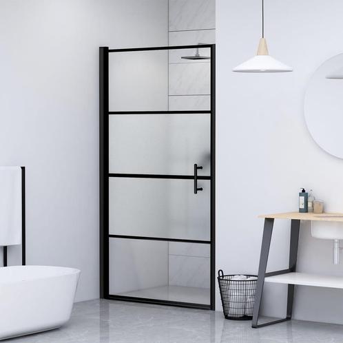 vidaXL Douchedeur halfmat 81x195 cm gehard glas zwart, Doe-het-zelf en Bouw, Sanitair, Nieuw, Verzenden