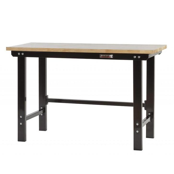 Werkbank zwart 150 cm met hardhouten blad - open model, Doe-het-zelf en Bouw, Werkbanken, Ophalen of Verzenden