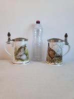 Lot de 2 chopes de collection en porcelaine fine et étain —