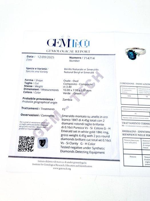 Ring - 18 karaat Witgoud Smaragd - Diamant, Handtassen en Accessoires, Ringen