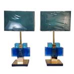 Tafellamp (2) - Verguld messing - Blauw Murano-glas, Huis en Inrichting, Nieuw