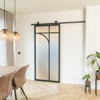 Stalen Schuifdeur - Zwart - 5 Vlaks rond - Mat glas, 75 tot 150 cm, Nieuw, 150 tot 225 cm, Metaal