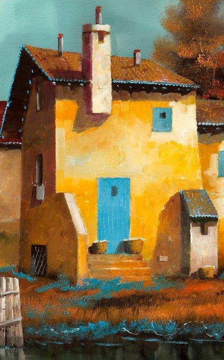 Guido Borelli - giallo sul fiume, Antiek en Kunst, Kunst | Schilderijen | Modern