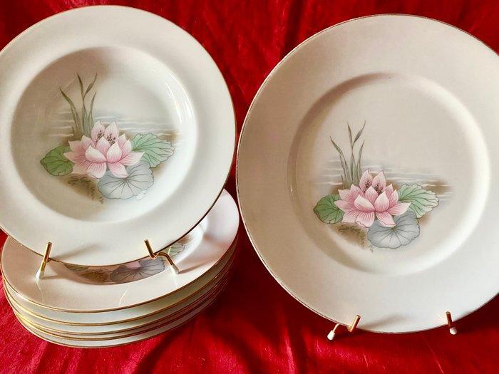 Limoges - Eetservies voor 6 (7) - Nénuphar - Goud, Porselein, Antiek en Kunst, Antiek | Meubels | Tafels