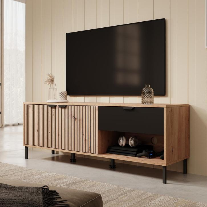 Meubella | TV-Meubel eiken 150x40x54 | 1 lade 2 deuren, Huis en Inrichting, Kasten |Televisiemeubels, 25 tot 50 cm, Nieuw, 150 tot 200 cm
