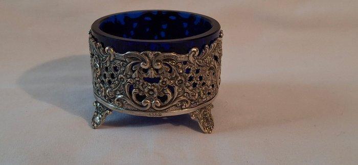 Zoutvat - Specerij vat, Ajour Zilver met Kobalt blauw glazen, Antiek en Kunst, Antiek | Zilver en Goud