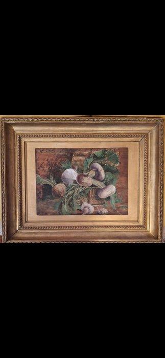 Giovanni Segantini (1858-1899) - Natura morta con rape e, Antiek en Kunst, Kunst | Schilderijen | Klassiek