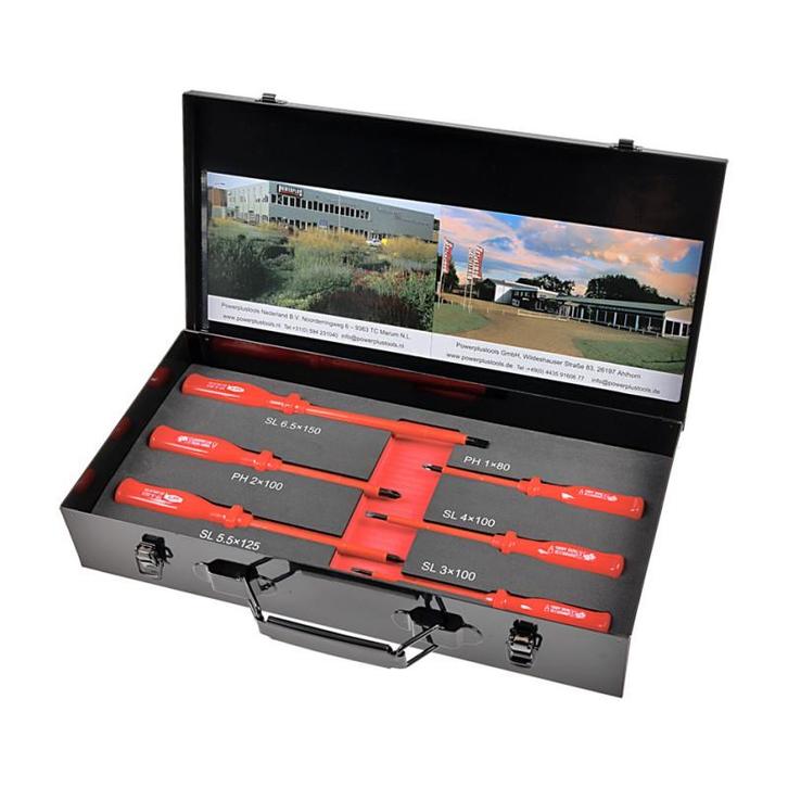 Set 6 geïsoleerde schroevendraaiers in metalen opbergbox, Doe-het-zelf en Bouw, Gereedschapskisten, Ophalen of Verzenden