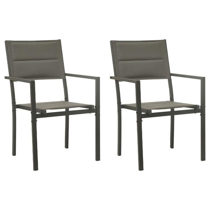 2 Grijze Tuinstoelen Staal | Tweede Kansje OP = OP, Tuin en Terras, Tuinstoelen, Stapelbaar, Nieuw, Textileen, Verzenden