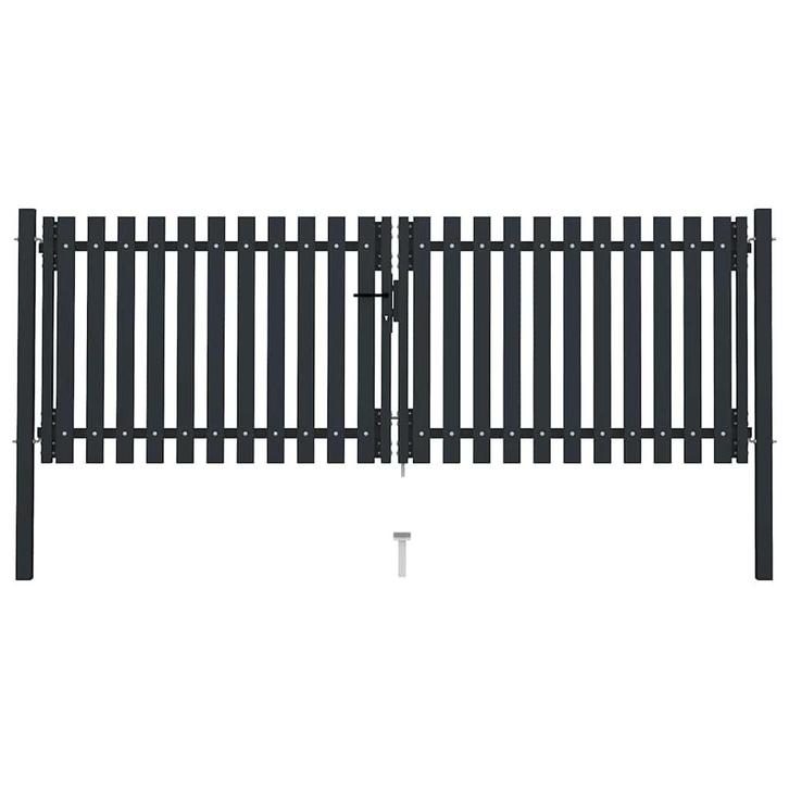 vidaXL Dubbele poort met deur staal 300x125 cm antraciet, Tuin en Terras, Tuinpoorten, Nieuw, Verzenden