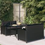 vidaXL 3-delige Tuinset met kussens poly rattan zwart, Tuin en Terras, Verzenden, Nieuw, Tuinset