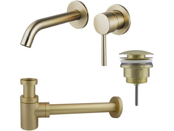 Veiling - Inbouw Wastafelkraan Set Goud met Pop up en sifon, Bricolage & Construction, Sanitaire