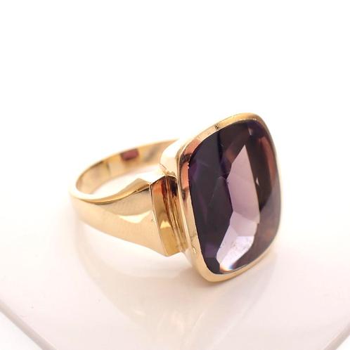 Gouden heren ring met synthetische saffier (vintage), Handtassen en Accessoires, Ringen, Heer, Met edelsteen, Overige kleuren