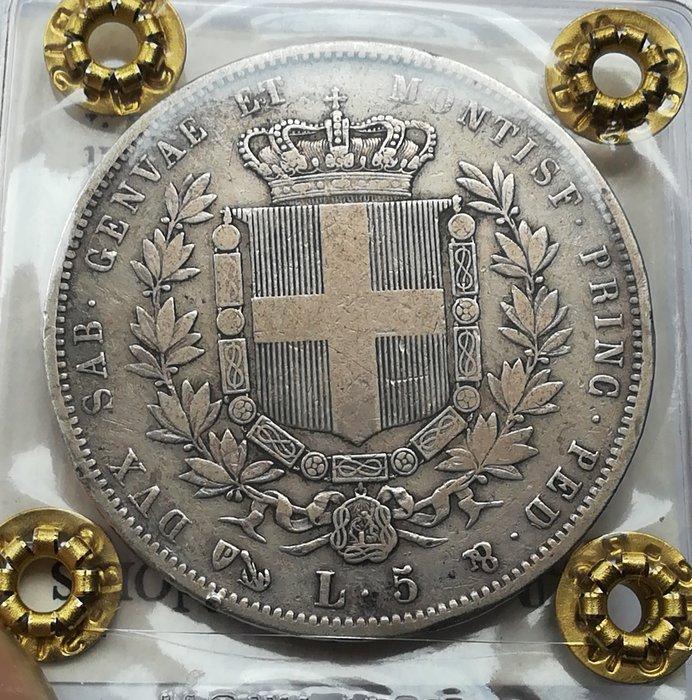 Italië, Koninkrijk Sardinië Vittorio Emanuele II. 5 Lire, Postzegels en Munten, Munten | Europa | Niet-Euromunten